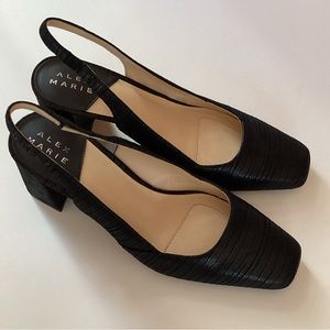 Alex Marie Lurene Textured Foil Black Slingback Block Heel pumps NWOT Tag
